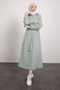 Hooded Mobile Belted Hijab Dress Water Green