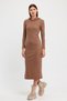 Yumoş Quality Hooded Slit Pencil Dress Milk Brown