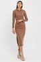 Yumoş Quality Hooded Slit Pencil Dress Milk Brown - 7