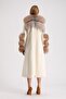 Ecru Queen Wool Coat with Golden Fur Accessories - 6