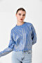 Women's Standard Blue Leaf Ripped Detailed Knitwear Sweater - 4