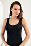 100% Cotton Women's Black Wide Strap Lace Ribbed Undershirt Mb610-sh