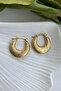 Women's Flat Model Striped Steel Hoop Earrings