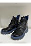 Children's Genuine Leather Boots Blue Cut Black Patent Leather - 3