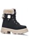 Casual Children's Winter Black Boots Fur Lace up Zippered Patterned Sole Shoes F200