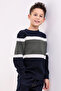 İZMİR BOY'S NAVY BLUE CYCLING COLLAR STRIPED KNITWEAR SWEATER