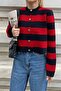 Red Navy Striped Crew Neck Crop Knitwear Cardigan - 4