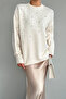 Women's Cream Crew Neck Stone Oversize Sweater - 2