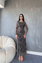 Crew Neck Self Patterned Chiffon Dress
