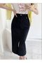 BLACK SKIRT SLITTERED DENIM SKIRT