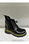 Children's Genuine Leather Boots Yellow Cut Black Patent Leather