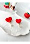 Valentine's Day Red Pearl Detailed Heart Earrings