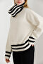 Women's Cream Black Striped Collar Oversize Knitwear Sweater - 4