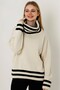Women's Cream Black Striped Collar Oversize Knitwear Sweater - 6