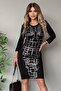 Stretchy Diver Fabric Front Shiny Stone Print Back Zip Long Sleeve Black Evening Dress 5094 - 7