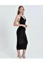Black Lurex Chain Strap Back Low-Cut Cotton Velvet Fabric Long Dress