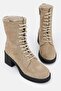 WOMEN BEIGE SUEDE GENUINE NATURAL LEATHER LACE-UP BOOTS & BOOTIES - 2