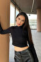 Women's Black Cotton Soft Ribbed Camisole Crop Blouse - 4