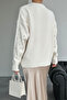 Women's Cream Crew Neck Stone Oversize Sweater - 5