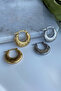Women's Flat Model Striped Steel Hoop Earrings - 6