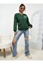 Women's Navy Blue Striped Heart Printed Crew Neck Oversize Sweatshirt - 4
