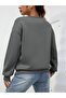 Women's Smoked Striped Heart Printed Crew Neck Oversize Sweatshirt - 2