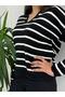 Women's Striped Polo Collar Knit Sweater - 2