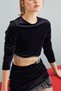 Crew Neck Velvet Blouse with Stones on the Hem - Black New Year's Theme