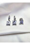 Set of 3 Classic Elegant Baguette Model Zircon Silver Color Earrings - 3