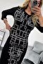 Stretchy Diver Fabric Front Shiny Stone Print Back Zip Long Sleeve Black Evening Dress 5094 - 4