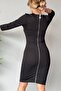 Stretchy Diver Fabric Front Shiny Stone Print Back Zip Long Sleeve Black Evening Dress 5094 - 3