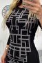 Stretchy Diver Fabric Front Shiny Stone Print Back Zip Long Sleeve Black Evening Dress 5094 - 2