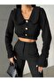 Women's Baby Collar Pearl Button Detailed Blouse Tweed Fabric