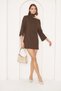 WOMEN'S BITTER BROWN COLOR CAMISLETTE TURTLEneck SHOULDER DETAILED KNITTED DRESS - 7