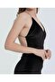 Black Lurex Chain Strap Back Low-Cut Cotton Velvet Fabric Long Dress - 4
