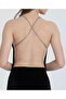 Black Lurex Chain Strap Back Low-Cut Cotton Velvet Fabric Long Dress - 5