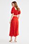 Tile Slit Midi Viscose Woven Polka Dot Blouse-Skirt Set Twoss20Au0097 - 12