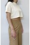 Women's Cream Crop Stand Collar 100% Cotton Short Sleeve T-shirt - 3