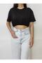 Women's Black Elastic Waist Short Sleeve T-shirt - 2