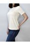 Women's Cream Basic Crew Neck 100% Cotton Short Sleeve T-shirt - 3