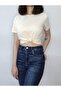 Women's Cream Basic Crew Neck 100% Cotton Short Sleeve T-shirt - 4