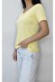 Women's Yellow Basic V-Neck Short Sleeve T-shirt - 4