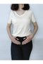 Women's Cream Basic V-collar 100% Cotton Short Sleeve T-shirt - 5