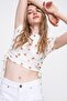 Women's Cream Side Gathered Patterned Crop Fit Blouse ALC-X6113 - 2