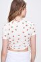 Women's Cream Side Gathered Patterned Crop Fit Blouse ALC-X6113 - 4