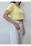 Women's Yellow Crop V-collar 100% Cotton Short Sleeve T-shirt - 3