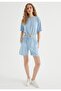 Women's Blue Regular Fit Crop Bottom and Top Set