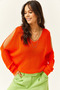 Women's Orange V-neck Shoulder Decollete Casual Knitwear Blouse BLZ-19002191 - 5