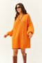 Women's Orange Crew Neck Balloon Sleeve Soft Textured Knitwear Tunic Dress ELB-19001802 - 4