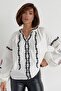 Women's White Balloon Sleeve Fully Embroidered Cotton Blouse - 7
